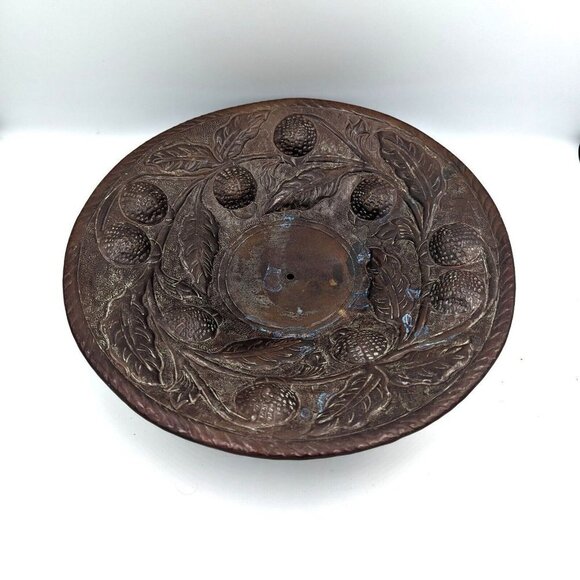 Vintage Hammered Tin Copper 12" Pedestal Planter Bowl Repousse Orange Tree - Picture 1 of 7